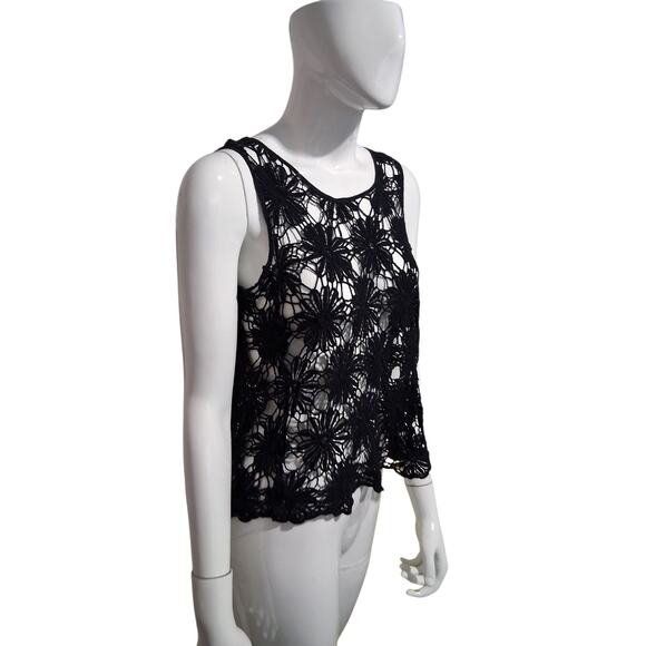 Y2K Luxe Open knit Black Crochet Women's Size Large Whimsi fairygoth Dainty Top - Picture 1 of 8